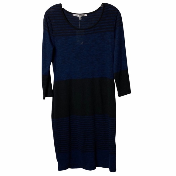 Max Studio Blue & Black Long Sleeve Women Polyester Mini Dress Size Medium NEW - Picture 1 of 4
